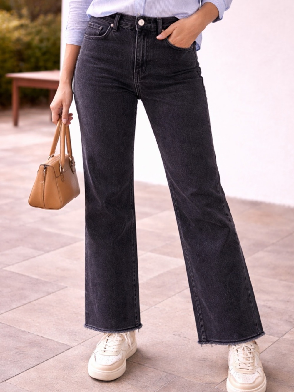 Spartina 449 Nayla Jeans Size 12 Washed Black High Rise Fringe Wide Leg Crop